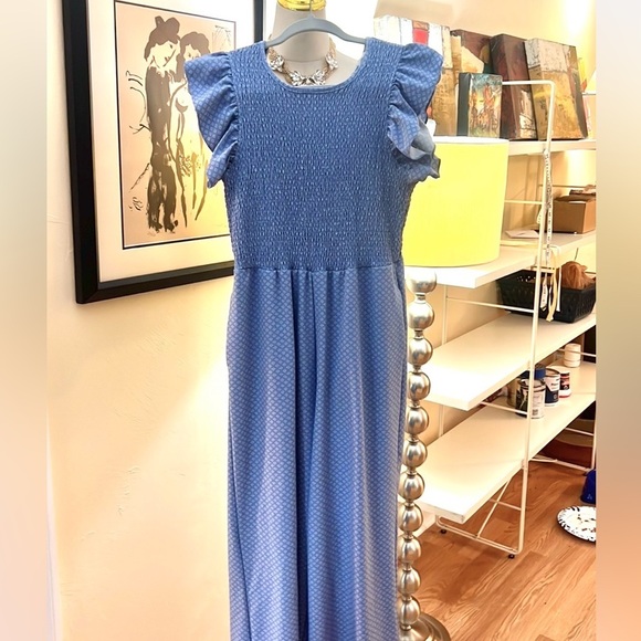 Michelle McDowell Zoe, Poly Blend Smocked Upper Jumpsuit, EUC, Size Medium - Picture 8 of 12